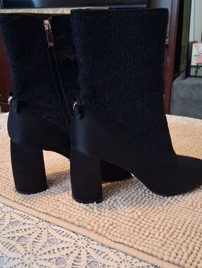 Nannette Black Lace Overlay Block Heel Ankle Boots